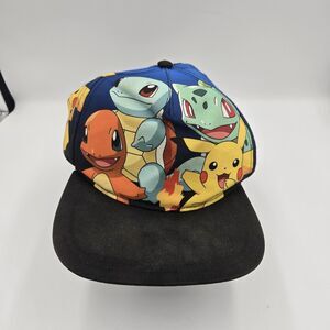 Pokemon Hat Youth Pikachu Charmander Squirtle Bulbasaur All Over Print Snapback